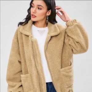 Camel fuzzy coat, size M